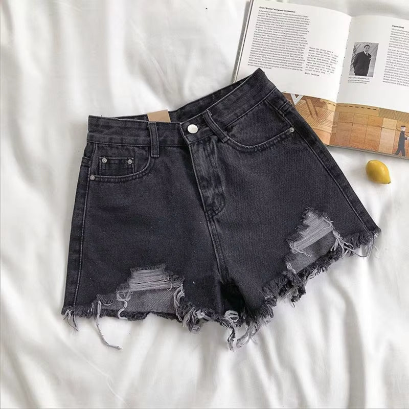 Korean Denim Holes Shorts for Women Fashion High Waistwide Leg Short Jeans Female Designer Casual Street Short 2024 New