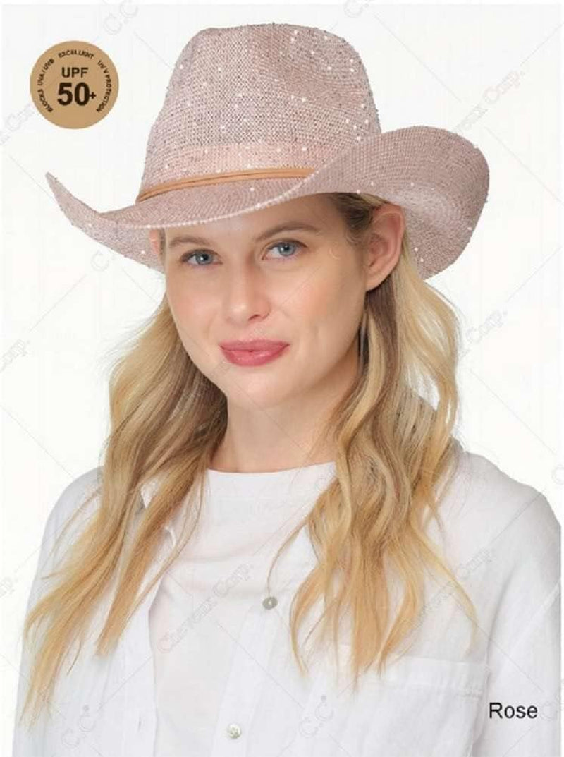 Sparkly Sequin Cowboy Hat with Suede String Trim