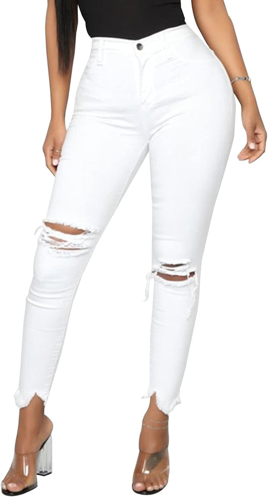 Women'S High Rise Ripped Skinny Jeans Stretch Slim Fit Distressed Destroyed Denim Ankle Pants