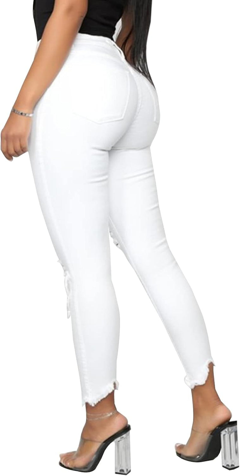 Women'S High Rise Ripped Skinny Jeans Stretch Slim Fit Distressed Destroyed Denim Ankle Pants