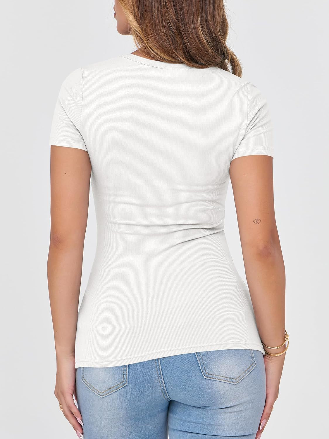 Women Short Sleeve Crewneck Ribbed Knit Slim Fitted Shirts Summer Tops Basic Tee T-Shirt Undershirt 2025 Clothes