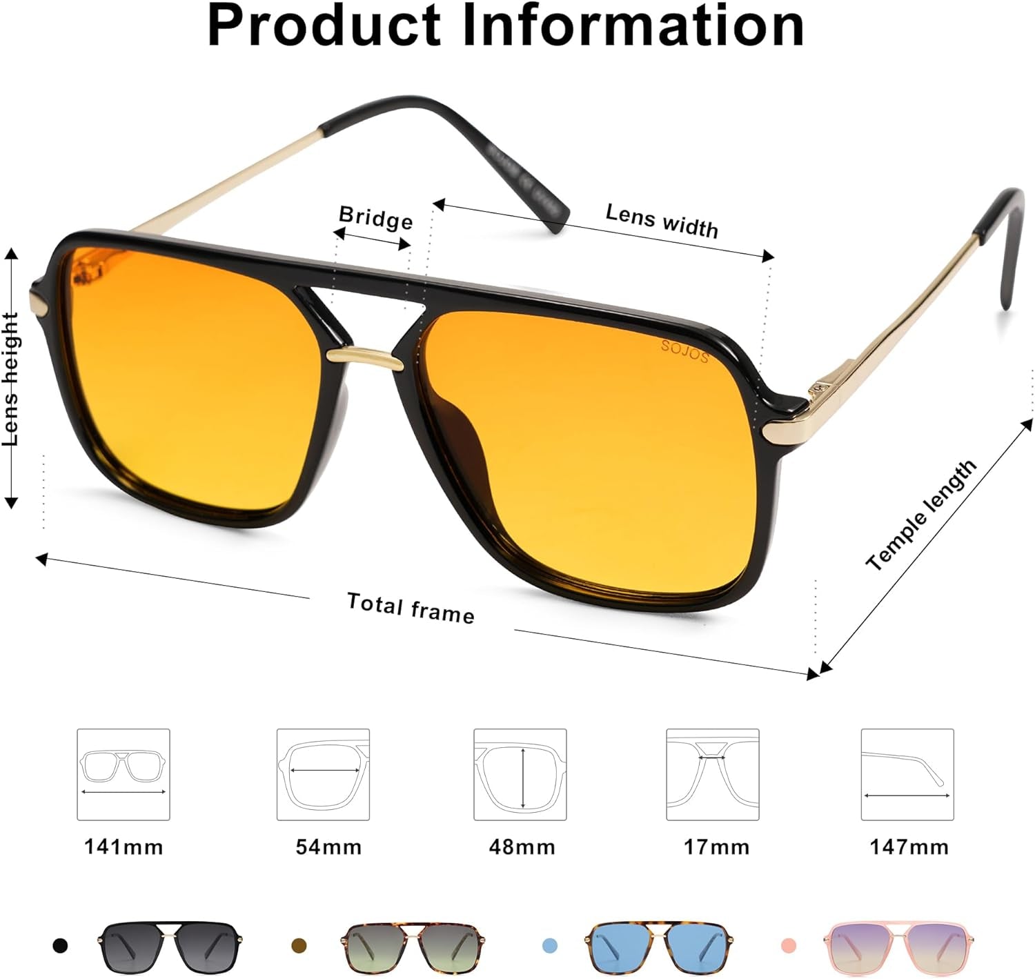 Sunglasses for Women & Men, Square, Retro, Polarized Lens, Trendy Aviator, 90S Shades
