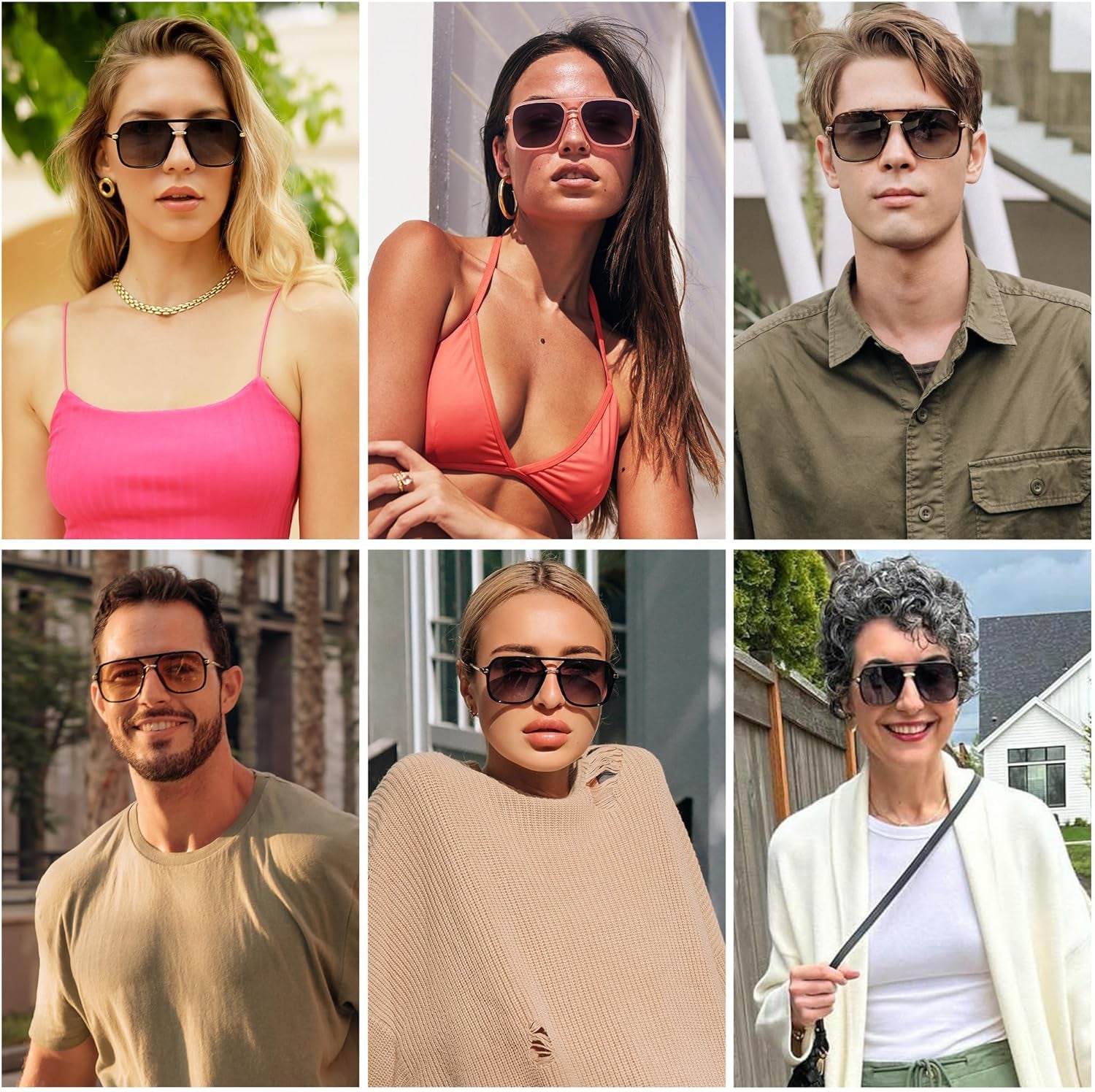 Sunglasses for Women & Men, Square, Retro, Polarized Lens, Trendy Aviator, 90S Shades
