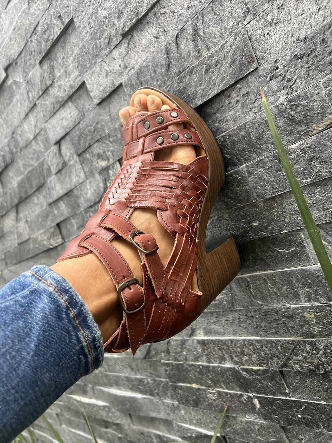 Women'S Flatform Wedge Casual Sandal Huarache Colorful Leather Mexican Style 353