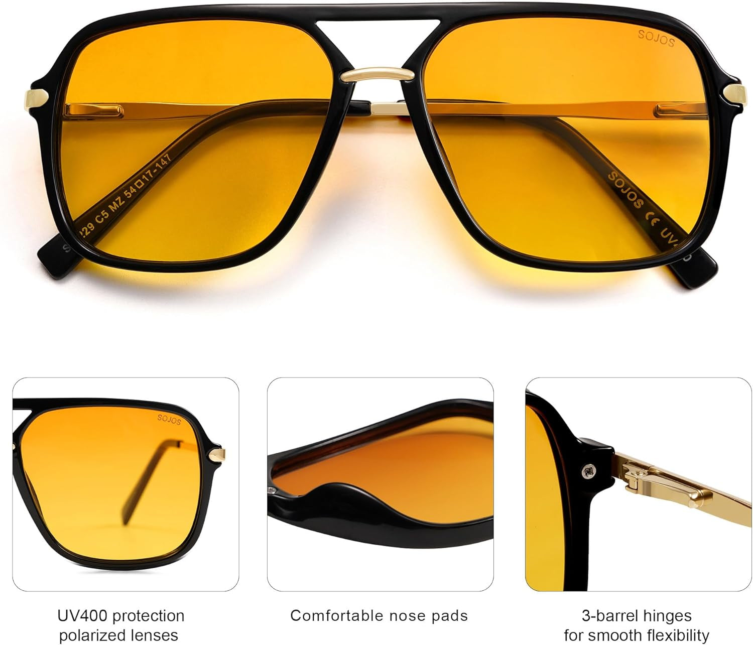 Sunglasses for Women & Men, Square, Retro, Polarized Lens, Trendy Aviator, 90S Shades