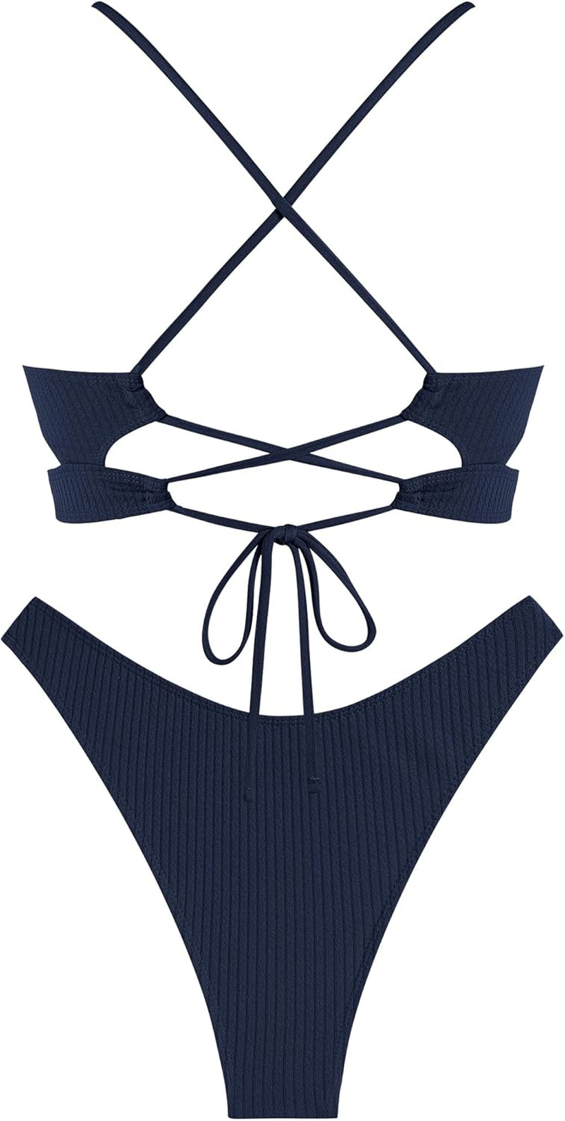 Women'S Cutout Bikini Sets Scoop Neck Back Criss Cross Tie Ribbed High Cut Bikini Swimsuit Two Piece Bathing Suits