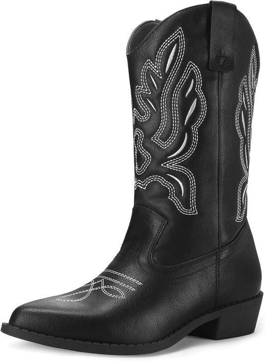Women'S Western Cowboy Boots Embroidered Mid-Calf Pointed Toe Cowgirl Boot