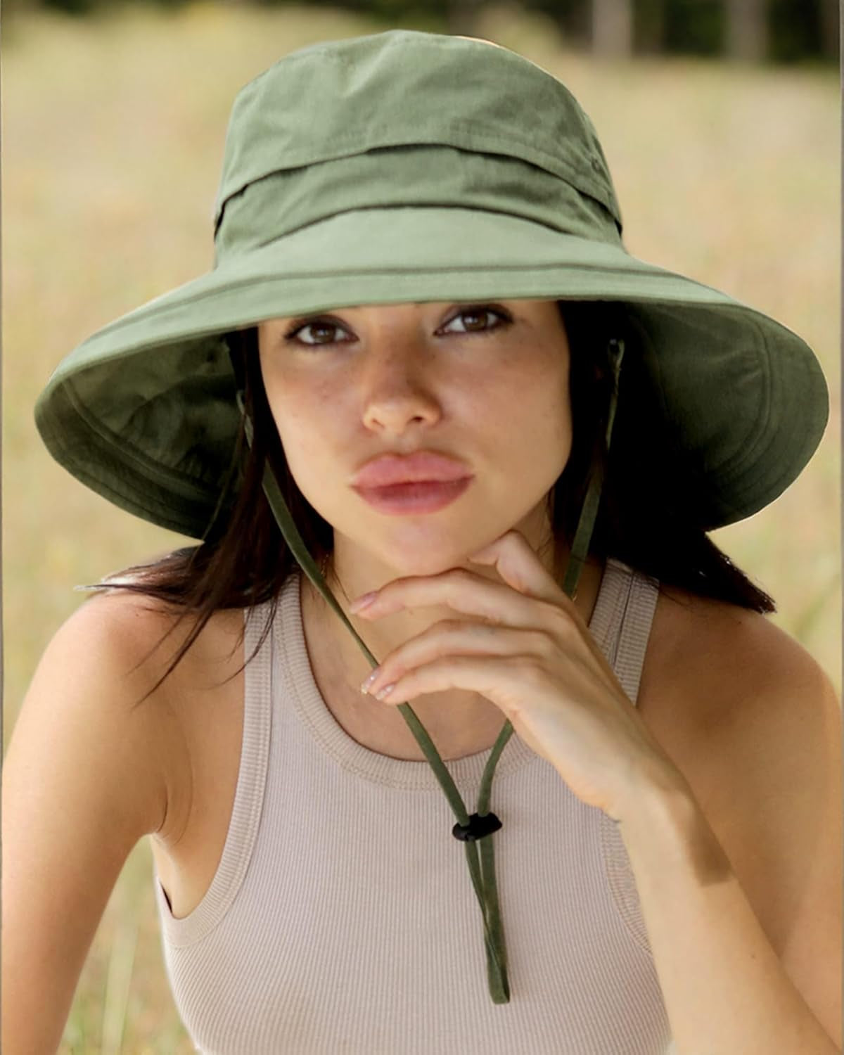 Sun Hats for Women Gardening Hat Wide Brim Ponytail Beach Sun Protection Breathable Cotton Summer Hat with Fold-Up Brim