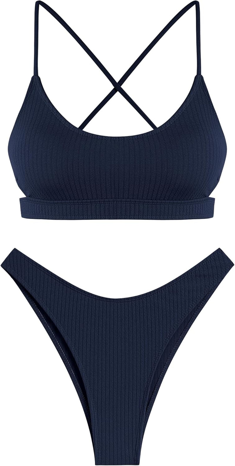 Women'S Cutout Bikini Sets Scoop Neck Back Criss Cross Tie Ribbed High Cut Bikini Swimsuit Two Piece Bathing Suits