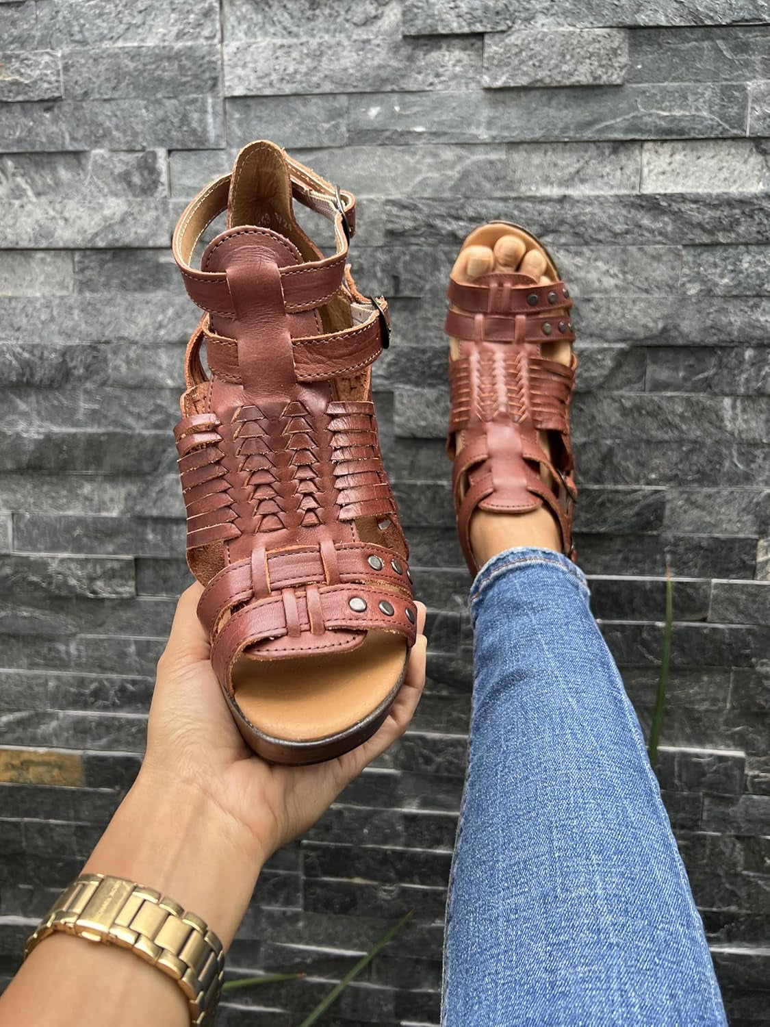 Women'S Flatform Wedge Casual Sandal Huarache Colorful Leather Mexican Style 353