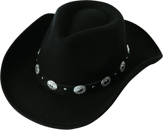 Women Men Felt Wide Brim Western Cowboy Hats Belt Buckle Panama Hat