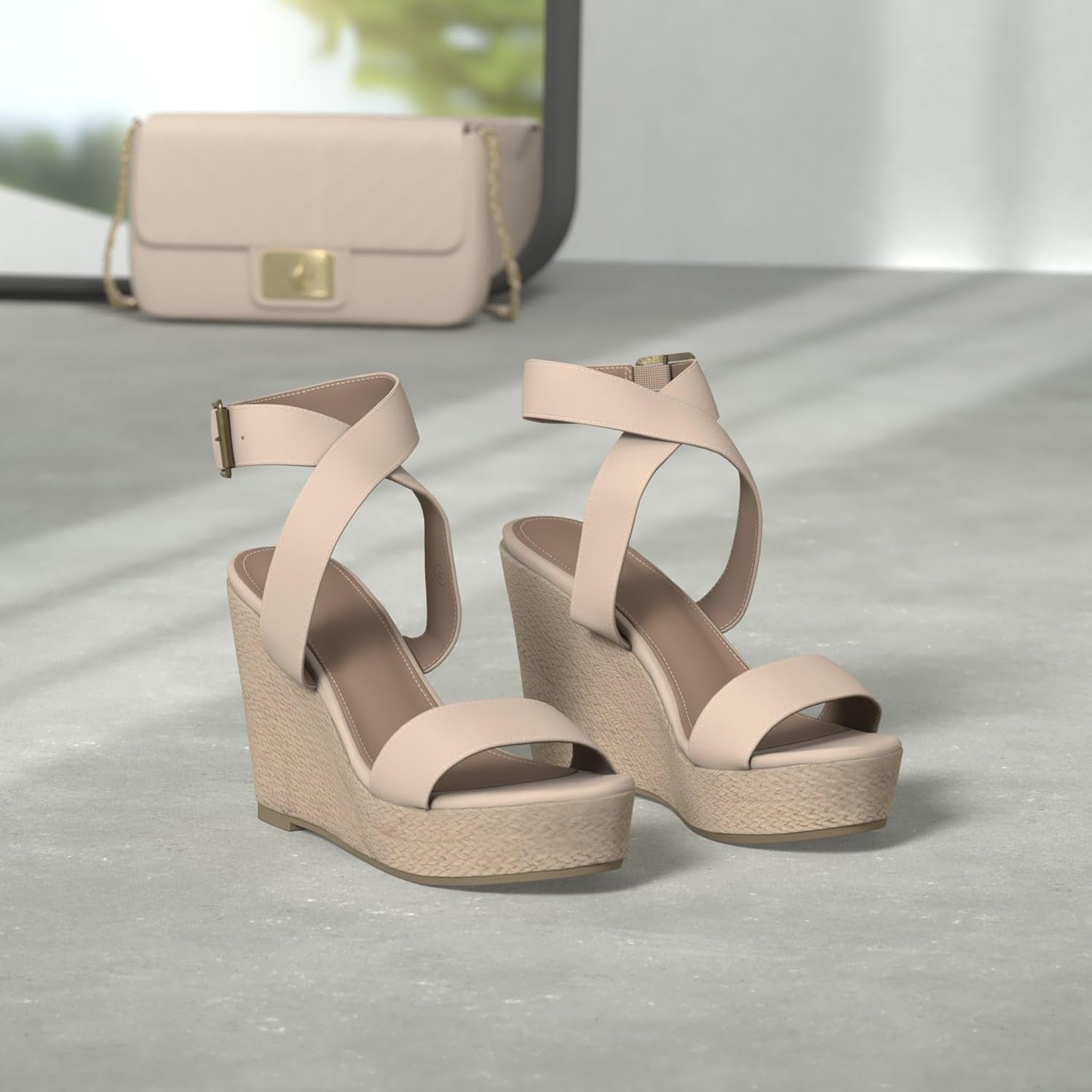 Women'S Wedge Sandals Cross Strap Espadrille Platform Ankle Buckle Summer Casual Shoes