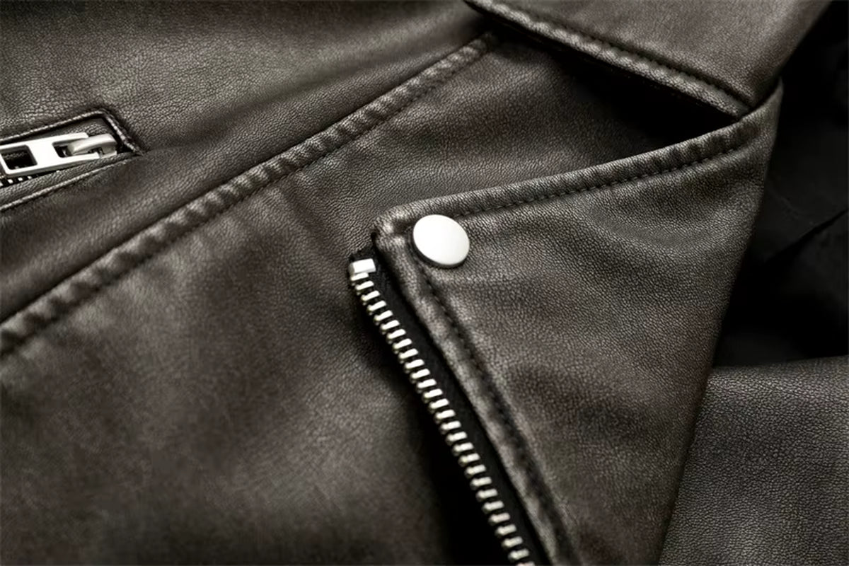 2024New Coal Graysty Le Women'S Washed Leather Jacket with Belt, Short Coat with Downgraded Zipper and Vintage Lapel Jacket
