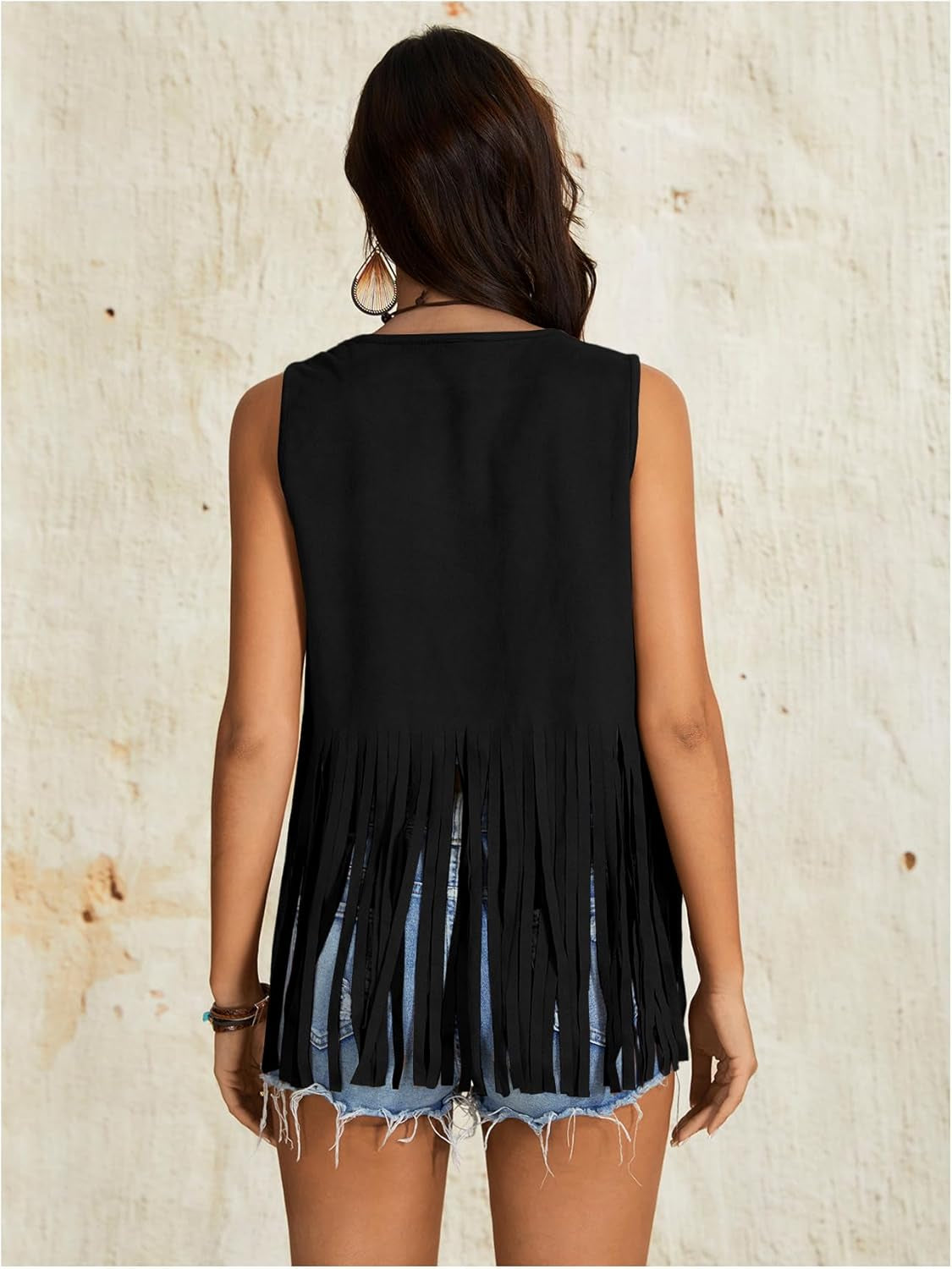Women'S Fringe Rivets Sleeveless Vest Cardigan Casual Tassel Outerwear