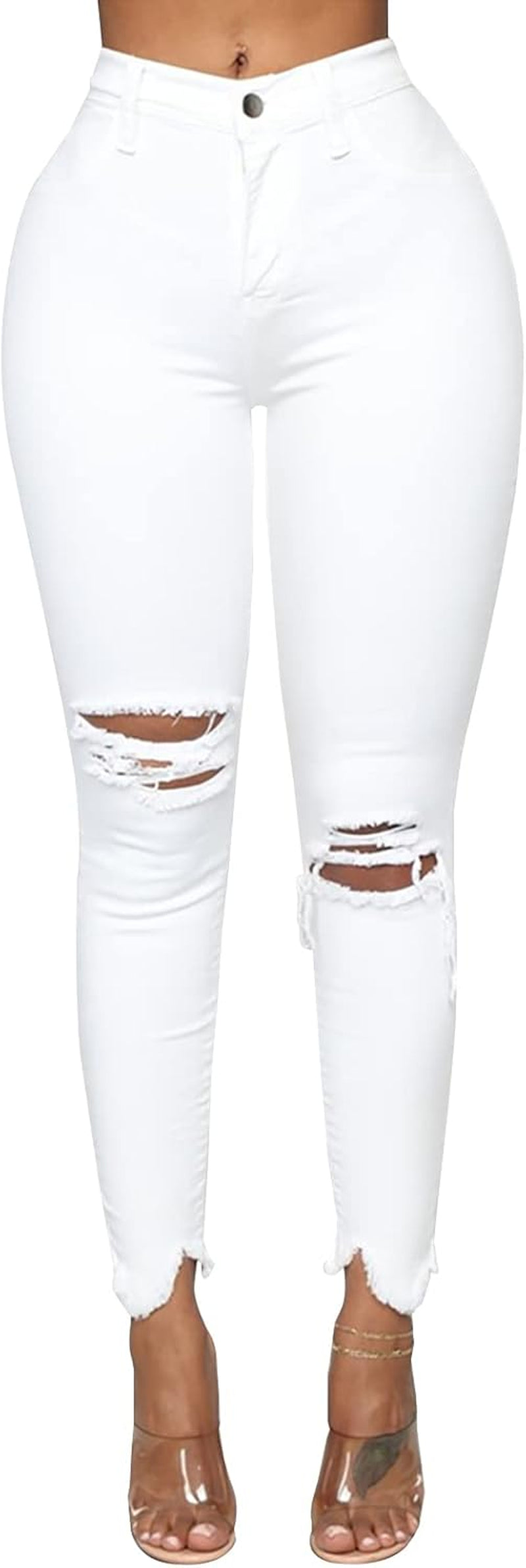 Women'S High Rise Ripped Skinny Jeans Stretch Slim Fit Distressed Destroyed Denim Ankle Pants