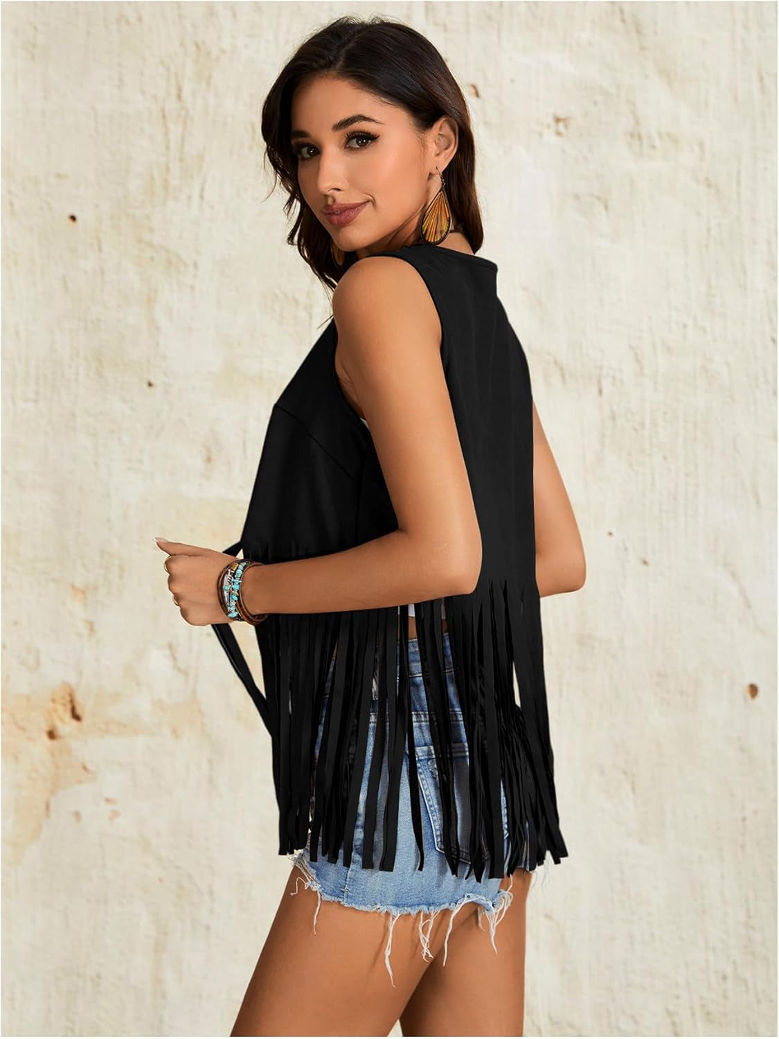 Women'S Fringe Rivets Sleeveless Vest Cardigan Casual Tassel Outerwear