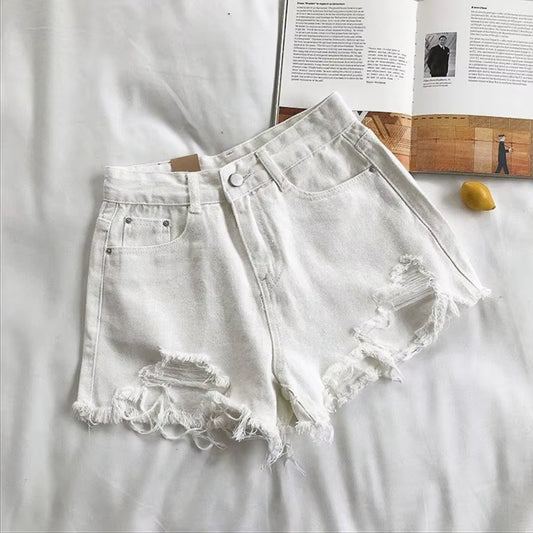 Korean Denim Holes Shorts for Women Fashion High Waistwide Leg Short Jeans Female Designer Casual Street Short 2024 New