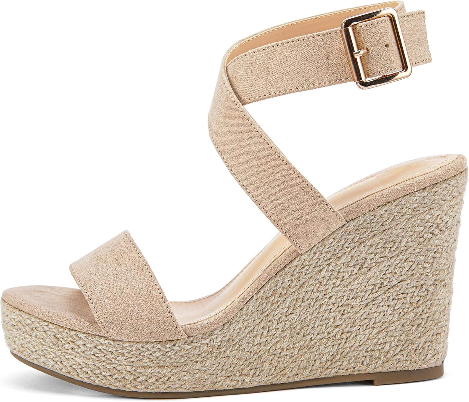 Women'S Wedge Sandals Cross Strap Espadrille Platform Ankle Buckle Summer Casual Shoes