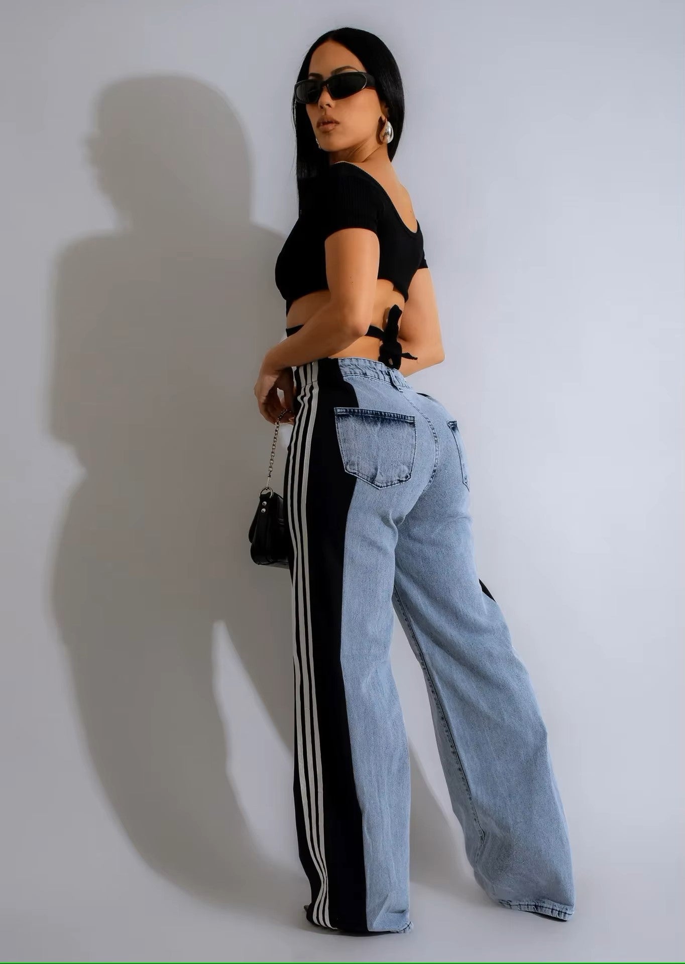 Sideseam Striped Wide Leg Jeans