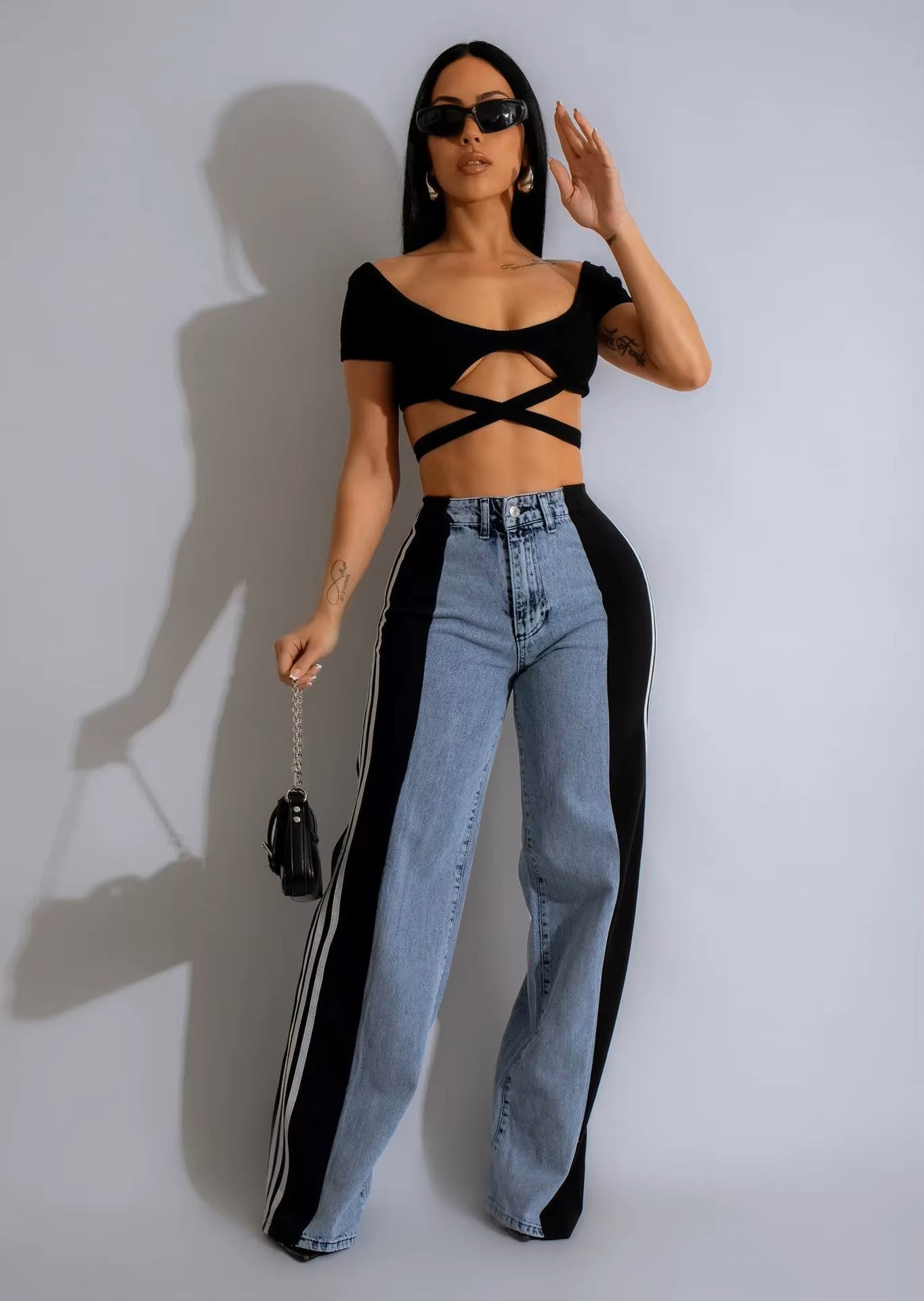 Sideseam Striped Wide Leg Jeans